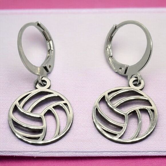 Volleyball 🏐 Silver Stainless Steel Earrings Gift VB Player Summer Olympic Game - Picture 3 of 3